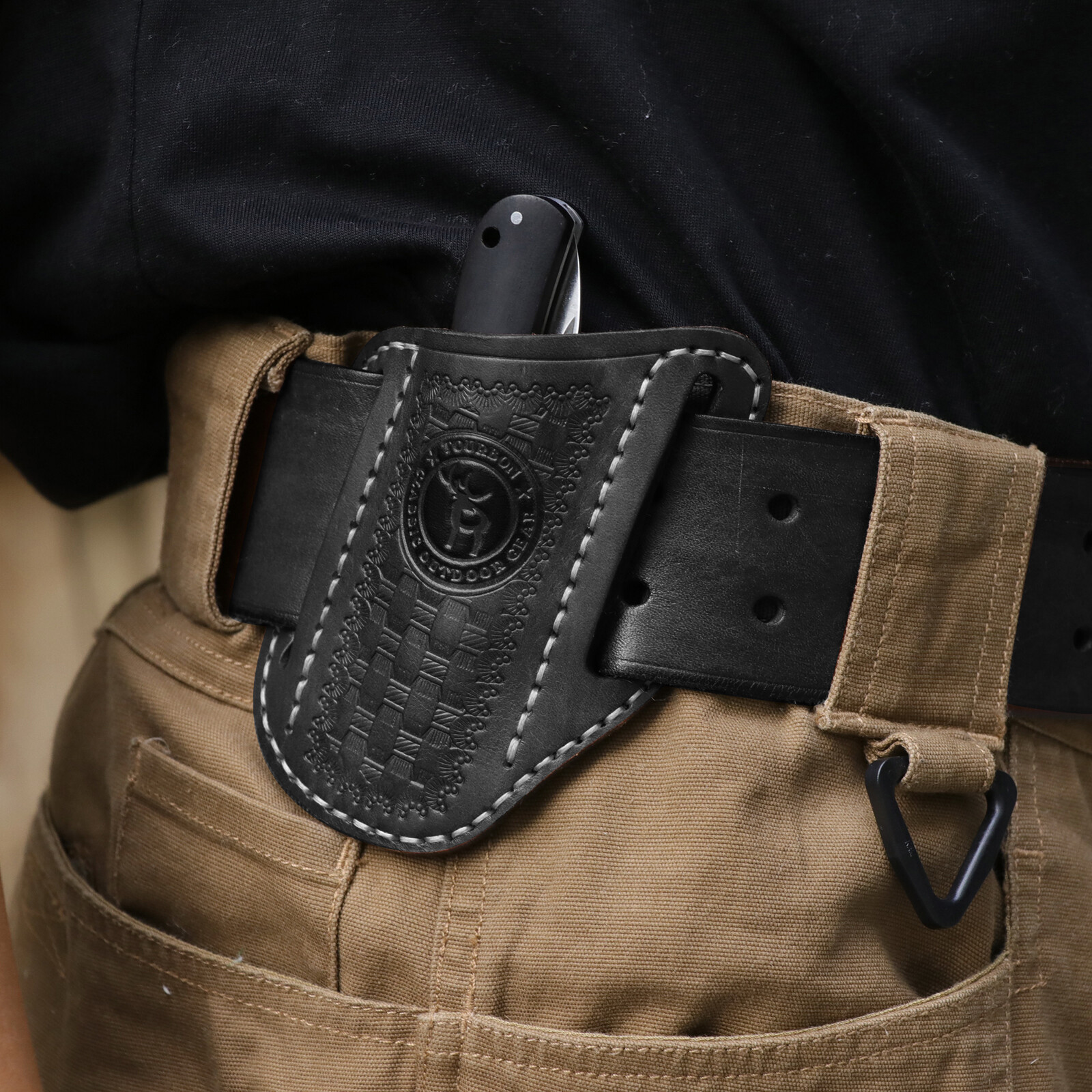 TOURBON Folding Pocket Knife Belt Holster Tool Carry Sheath Cover Gift Black US