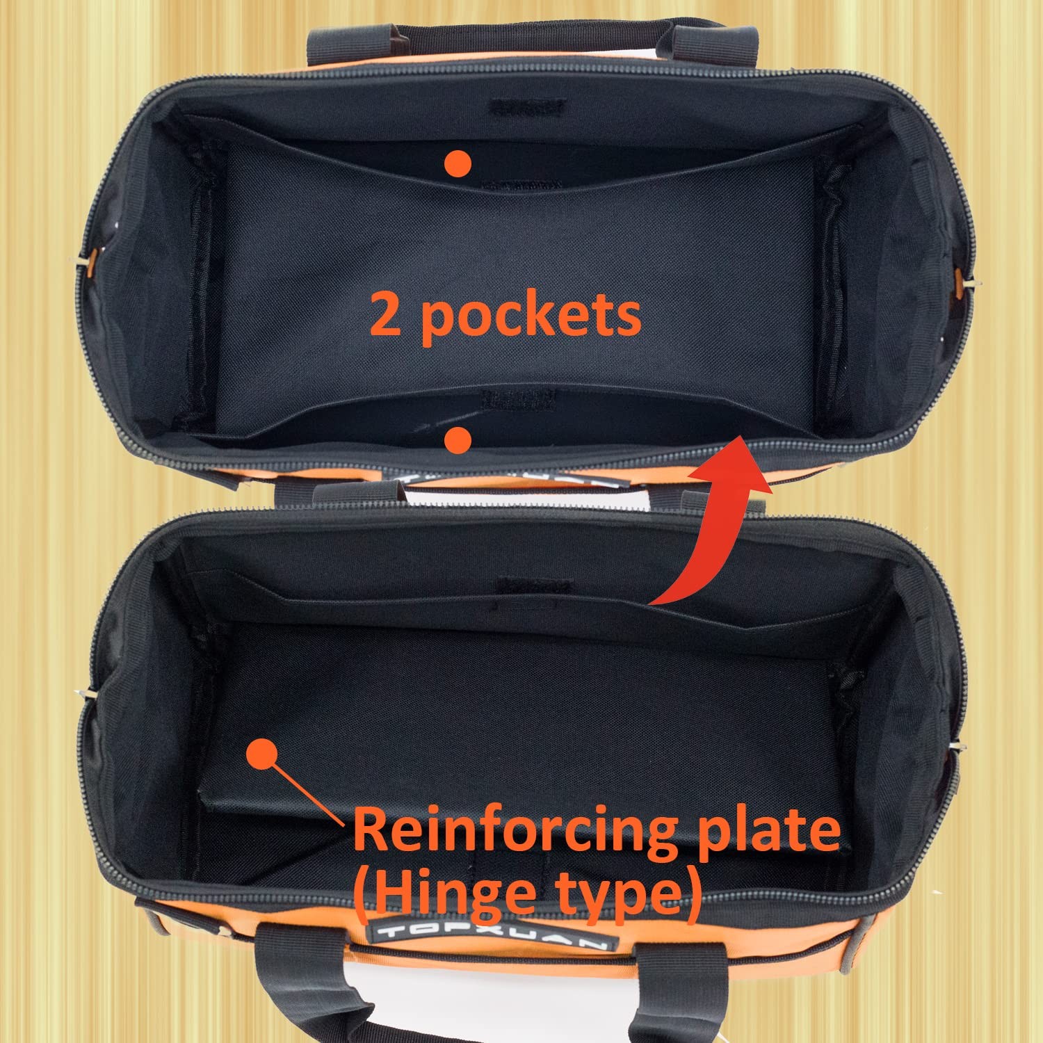 Tool Bag 13 Inch Waterproof Orange Tool Organizer with Wide Mouth and Shoulde…