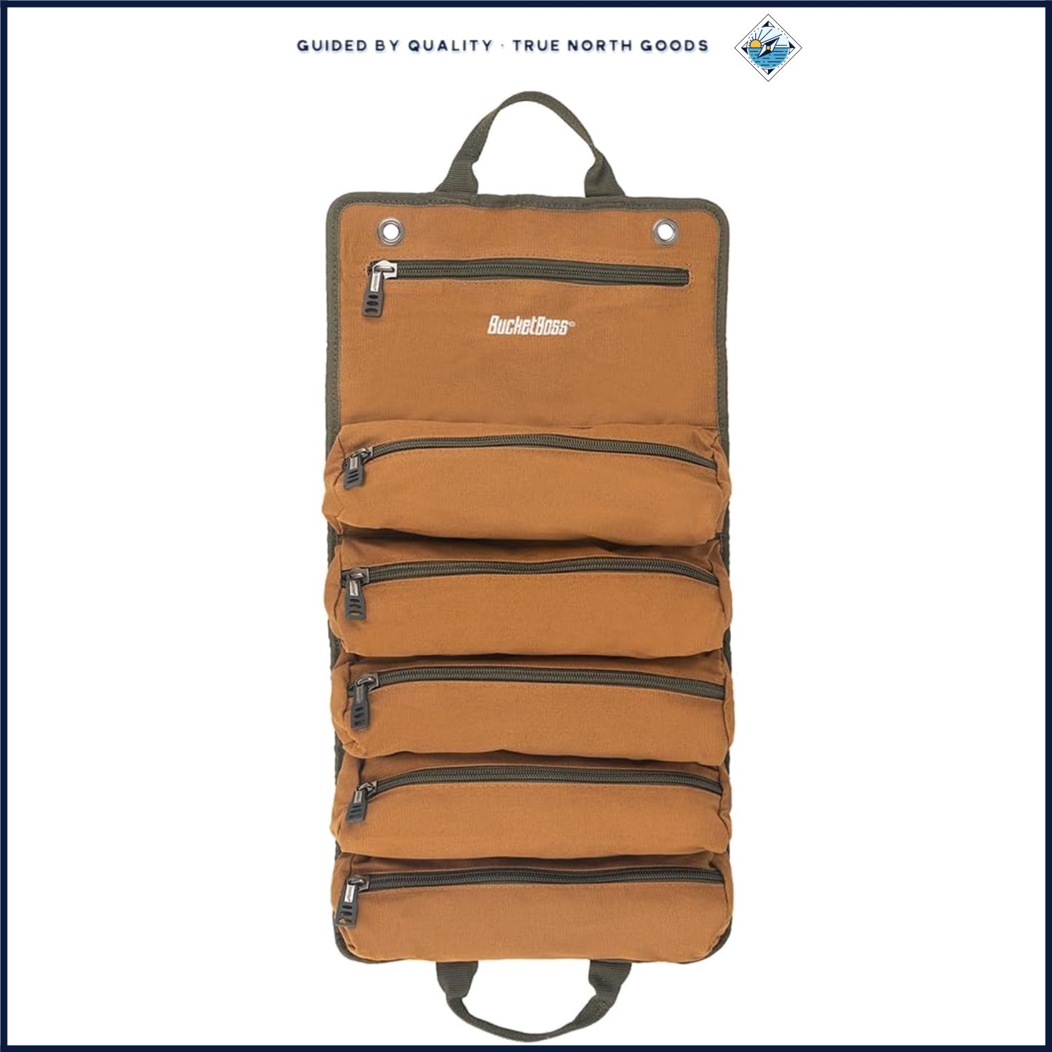 Functional Tool Roll with 6 Zippered Compartments for Organized Tool Transport