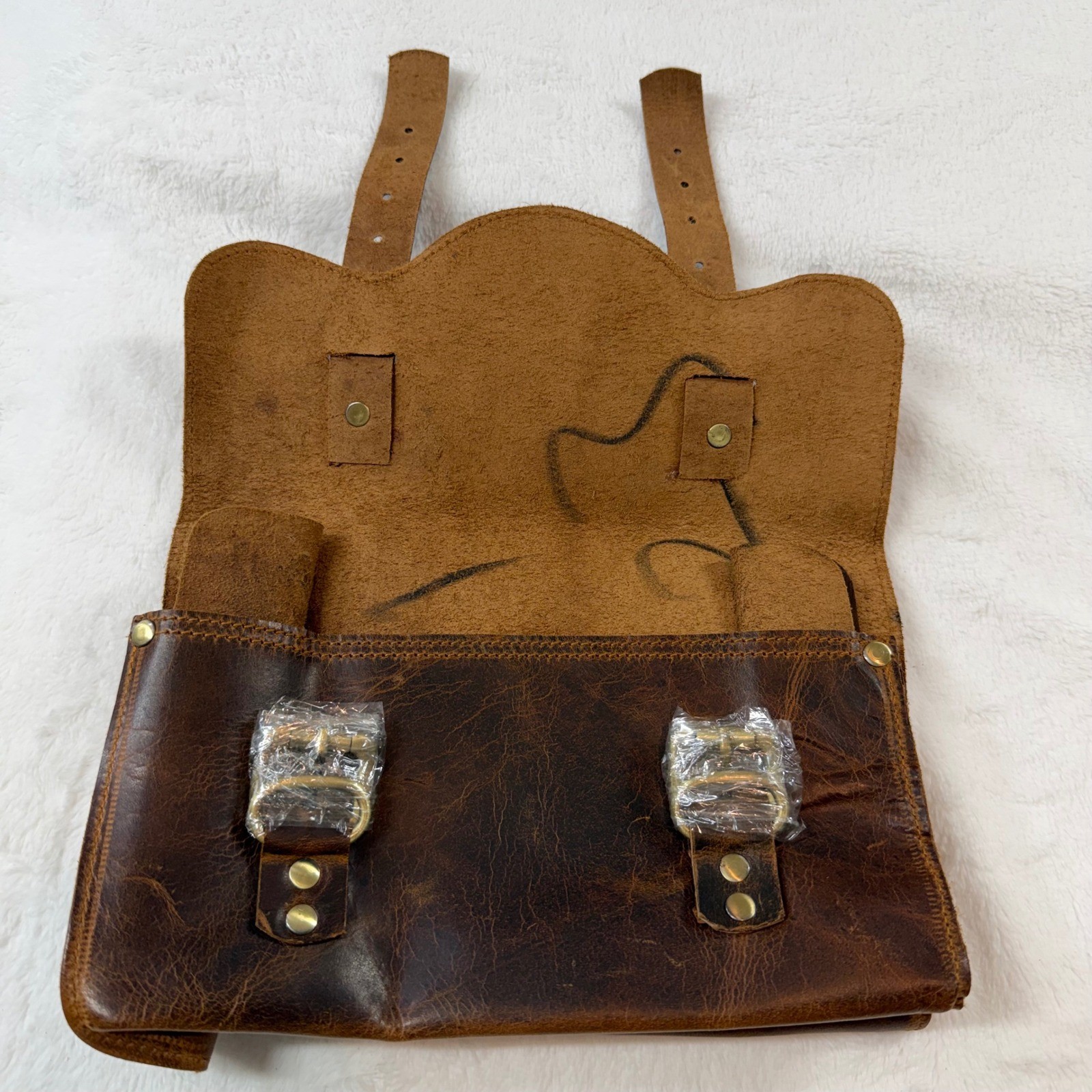 Unbranded Leather Handlebar Tool Bag Brown Good Distressed Buckle Moto Accessory