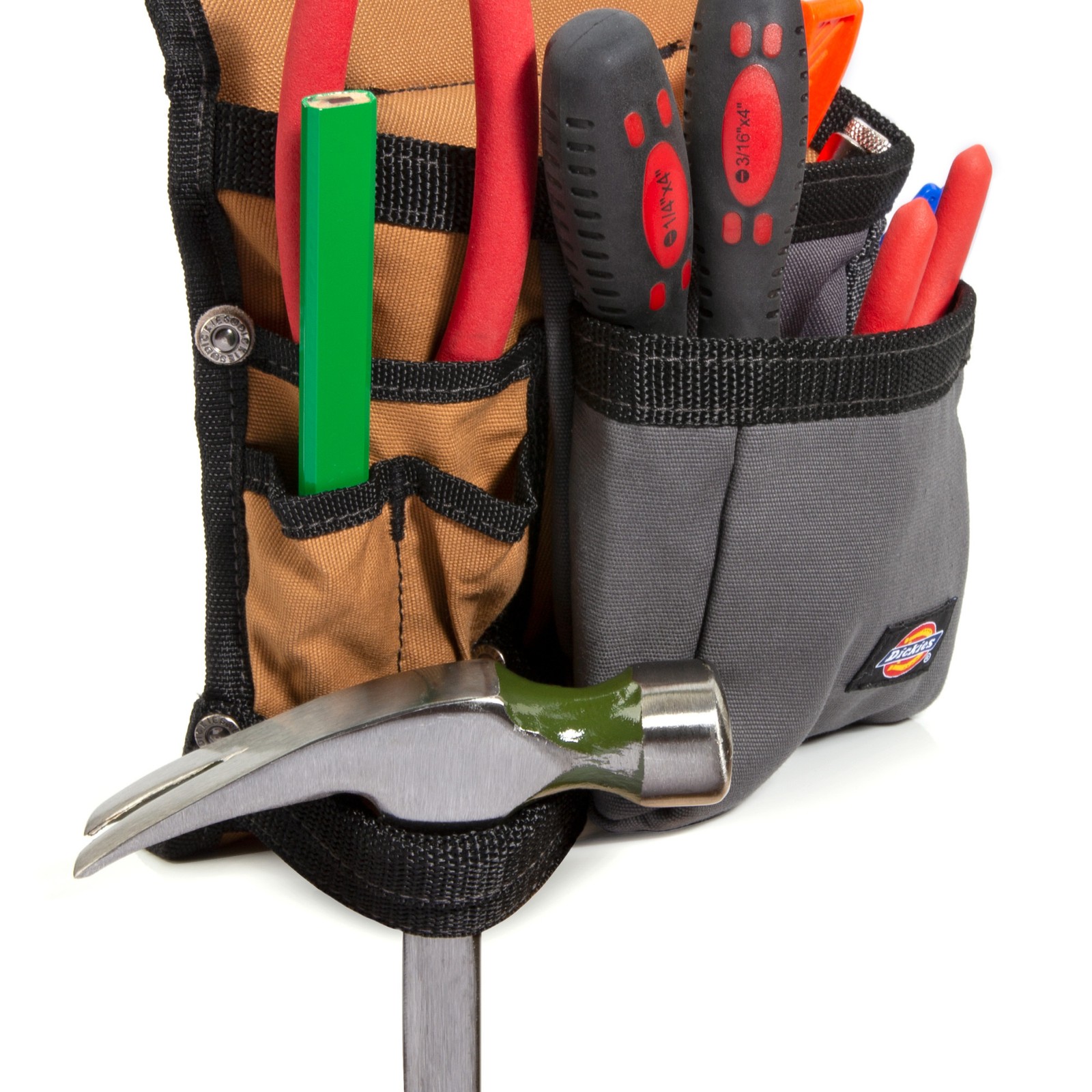 Tool Belt Pouch 8 Pocket Webbing Reinforced Gray Tan Dickies 57021