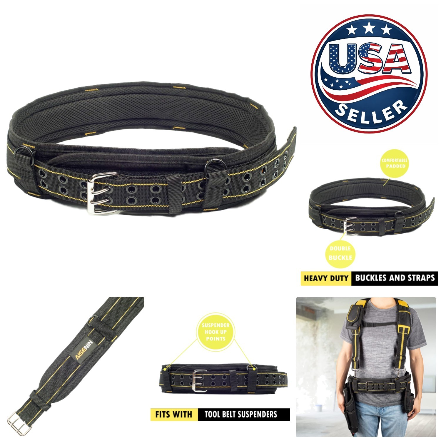 Ergonomic Yellow & Black Heavy-Duty Tool Belt – Maximum Comfort for All-Day Use