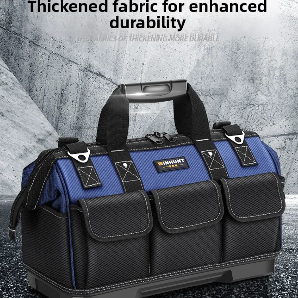 Heavy Duty Tool Bag Wide Mouth Electrician Storage Organizer w/ Hard Base