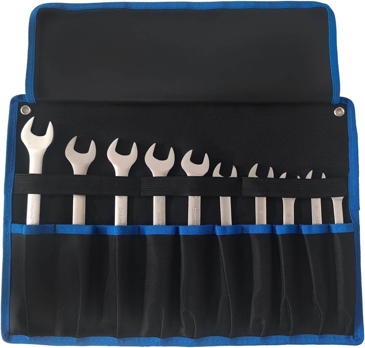 Compact Roll Up Wrench Organizer with 10 Pockets – Water-Resistant Black Fabric