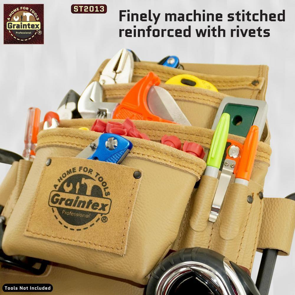 10-Pocket Rugged Top Grain Leather Nail and Tool Pouch