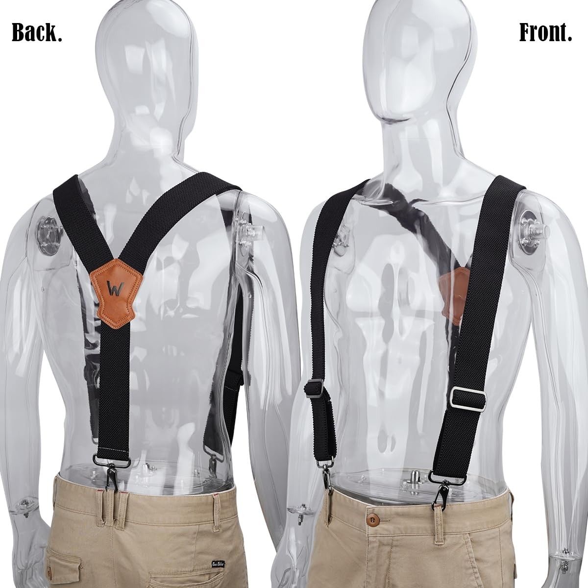 WELKINLAND Y-Back Elastic Suspenders, Heavy-Duty Mens Suspenders 2Inch, Black