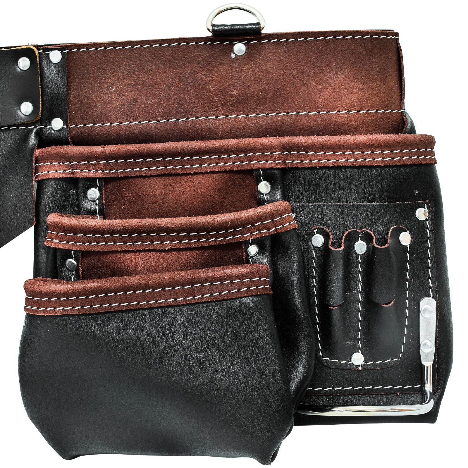 ToolTreaux 13 Pocket Oil Tanned Leather Tool Belt with 2 Hammer Loops, Brown