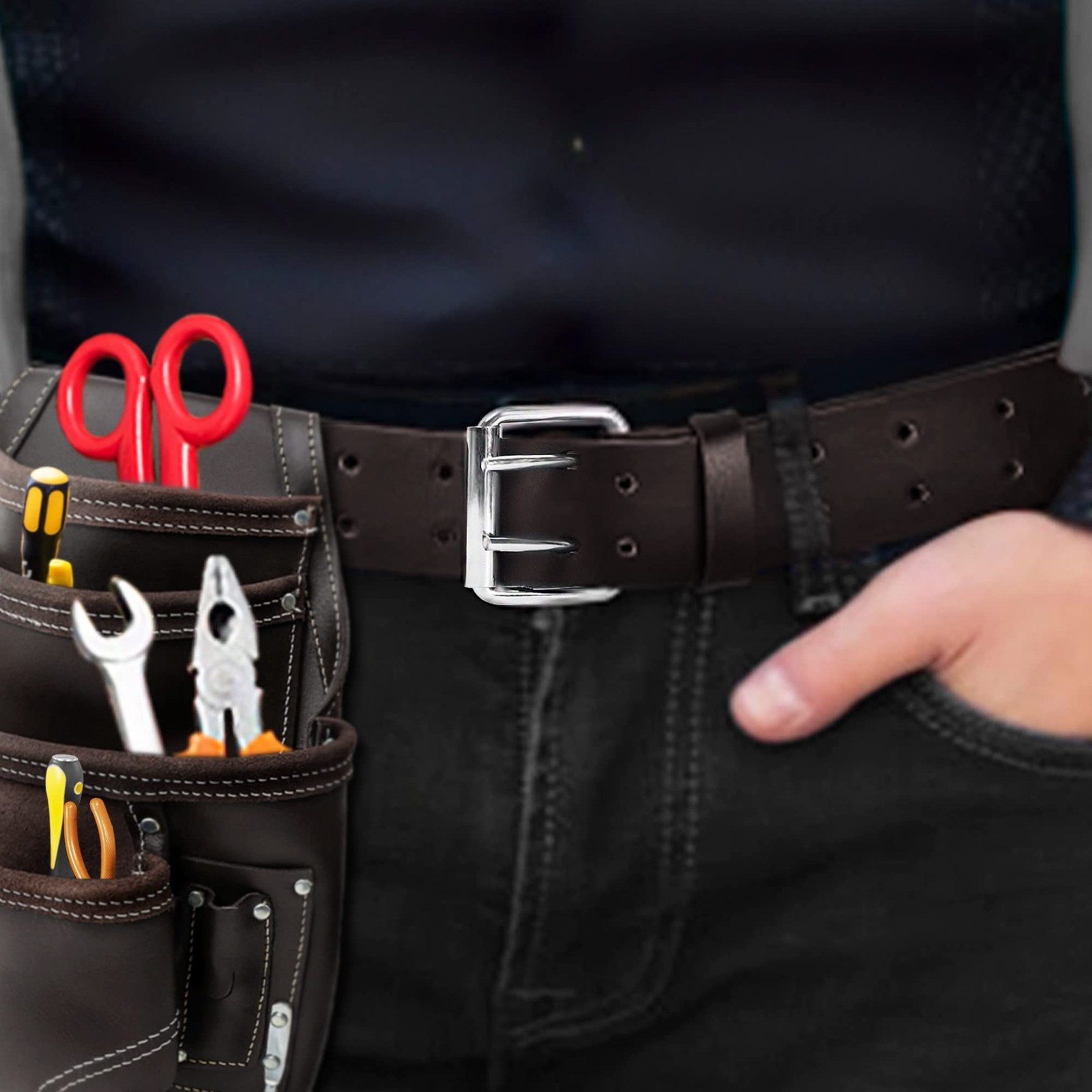 Genuine Leather Tool Pouch Bag with 2» Work Belt Included for Handyman, Cons…