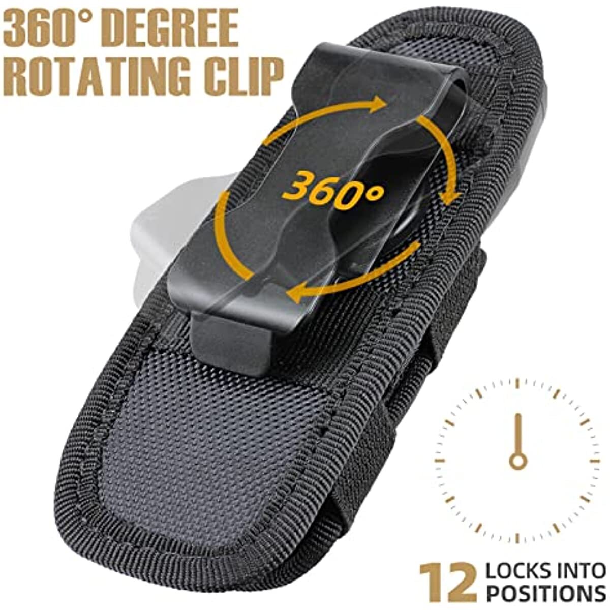 Tactical Molle Torch Holster Case Belt Torch Cover 360° Rotatable Flashlight Bag