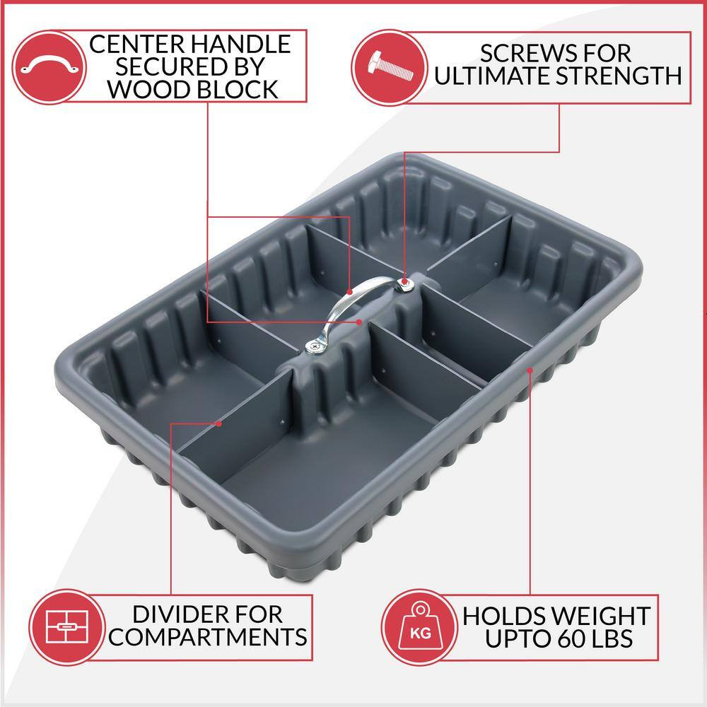 Professional Grade 17 In. Gray Polyethylene Tote Tray With 6-Dividers Free Shipp