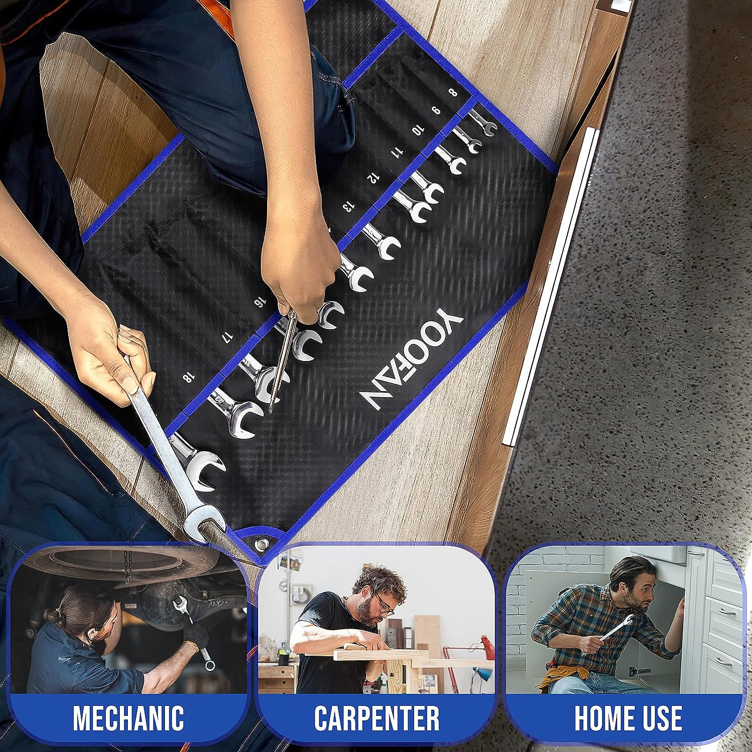 Wrench Roll Up Pouch – Wrench Organizer with 12+1 Pockets Wrench Bag with Han…