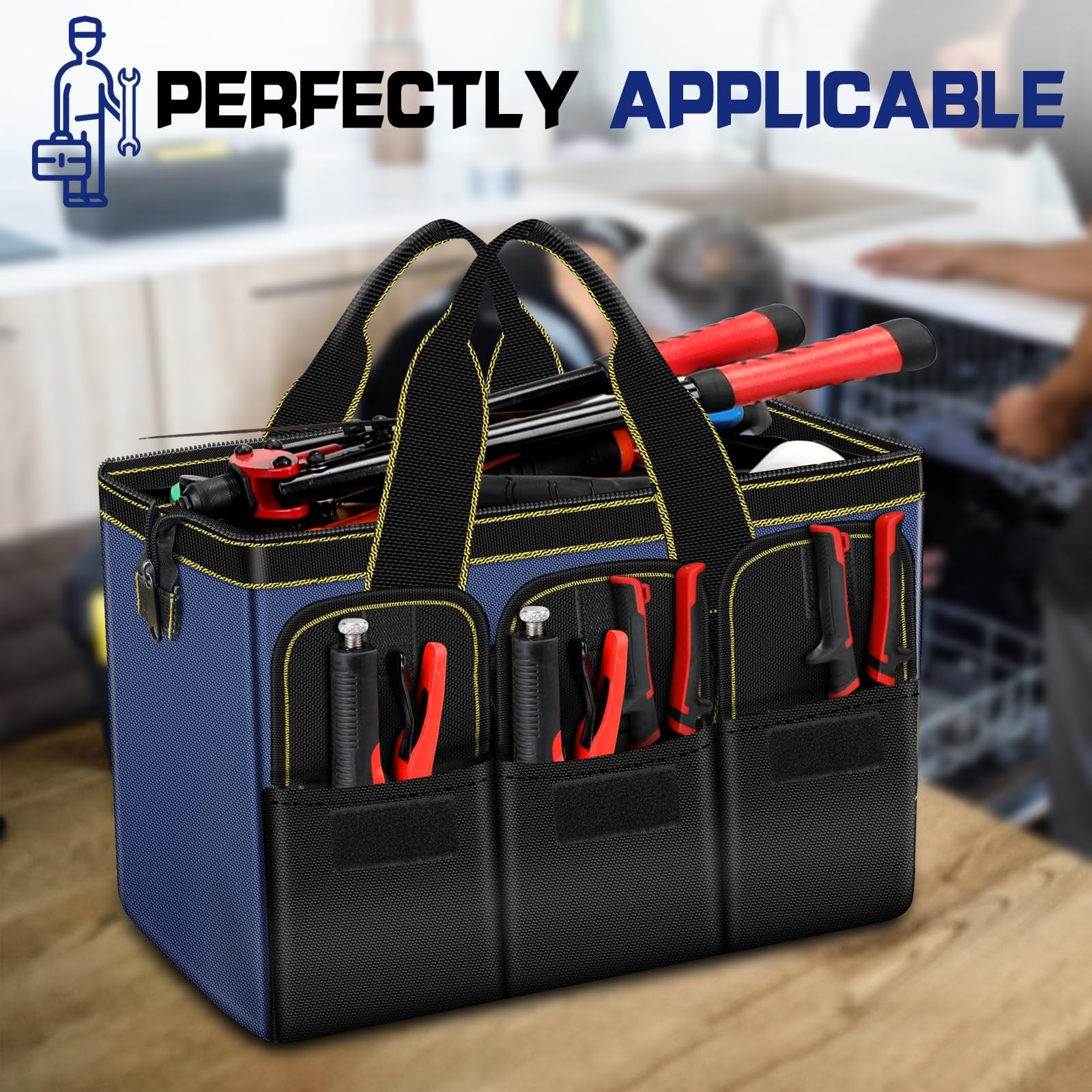 16-Inch Wide Mouth Portable Tool Storage Bag – Small Tool Tote for Home Repai…