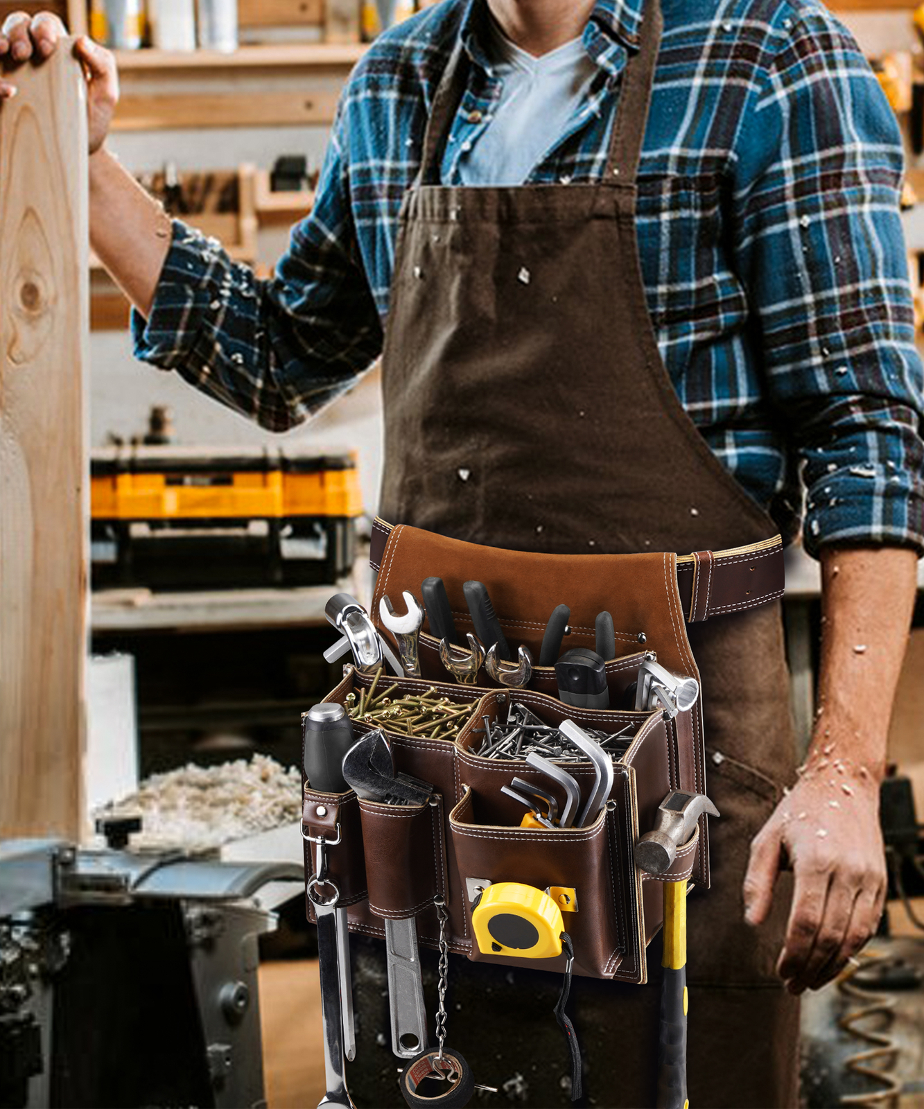 10 Pockets Vintage Leather Tool Belt Bag Large Capacity Carpenter Tool Pouch