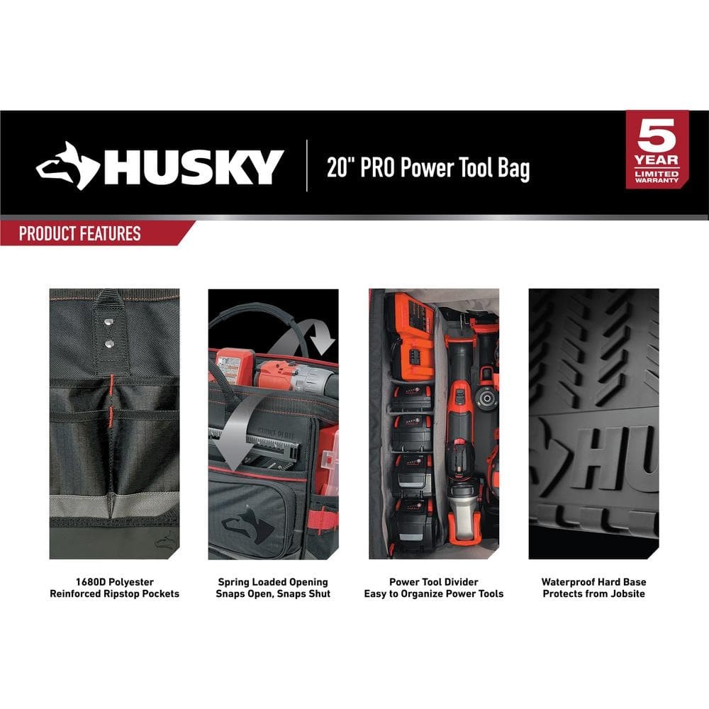 Husky Heavy-Duty 20 in. PRO Power Tool Bag