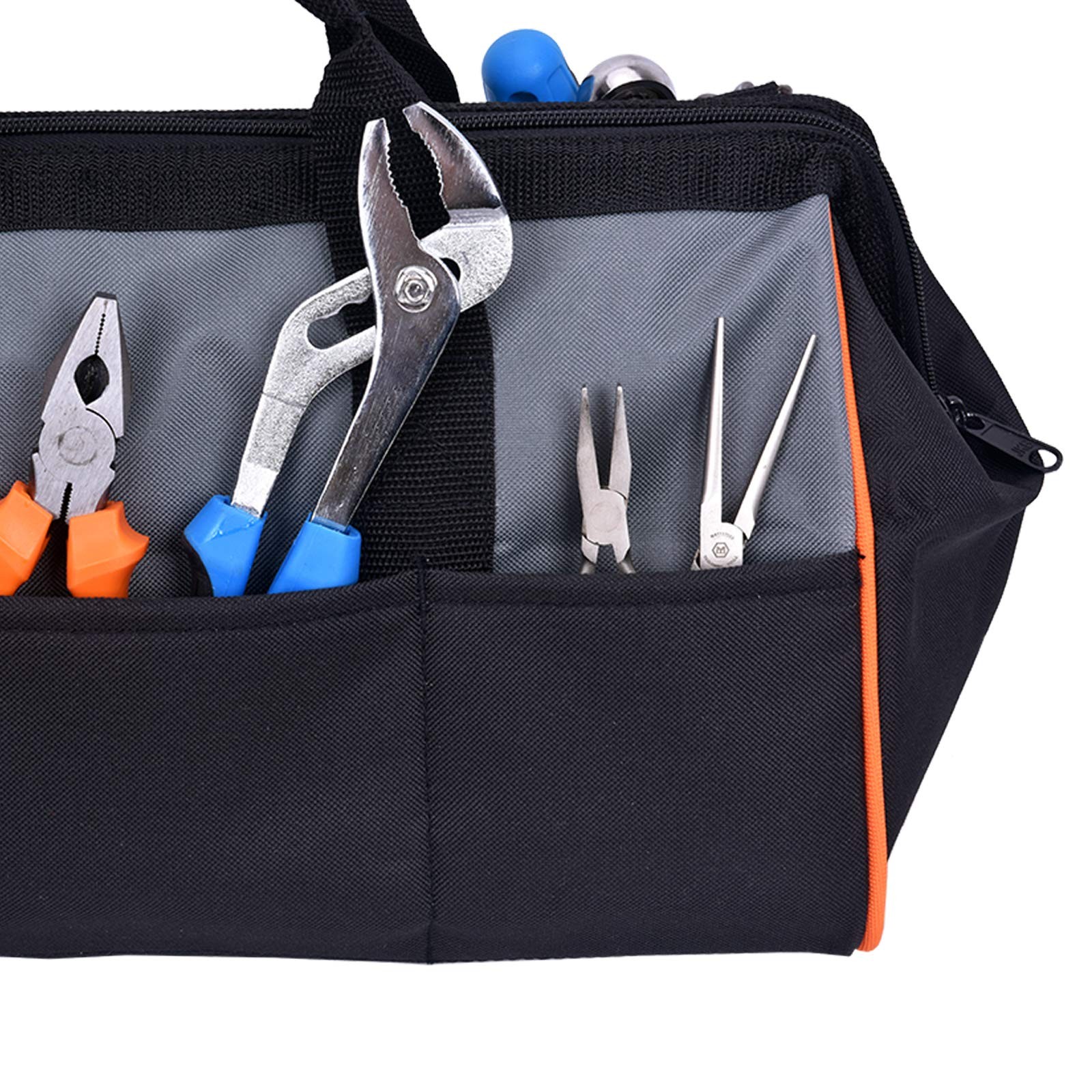 16 Inch Portable Wide Mouth Heavy Duty Tool Bag Multi Pocket Storage Tote