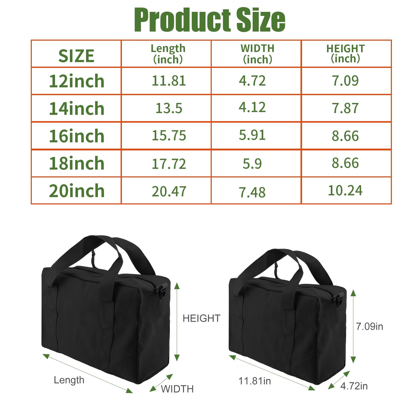 Small Tool Bag,Close Top Wide Mouth Organizer Bag,Large 12 Inch, black