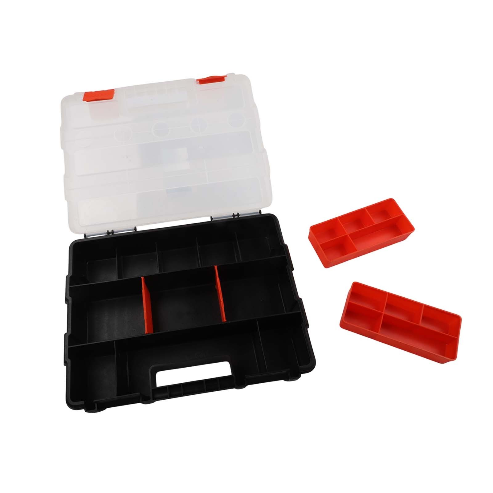 Sturdy Plastic Toolbox with Adjustable Compartments for Hardware and Parts