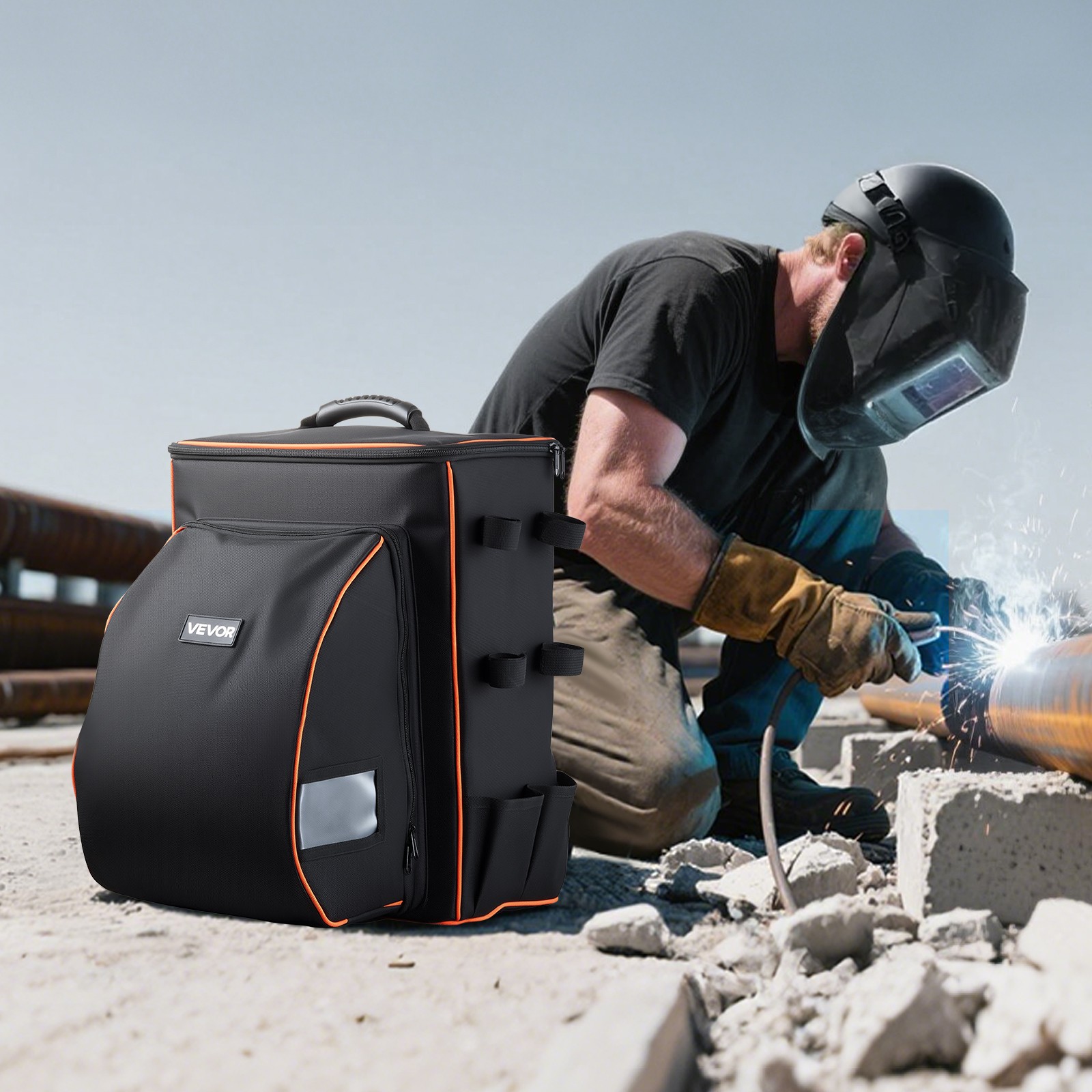 VEVOR 35.6L Welding Backpack 600D Polyester Welder Backpack for Tools and Helmet