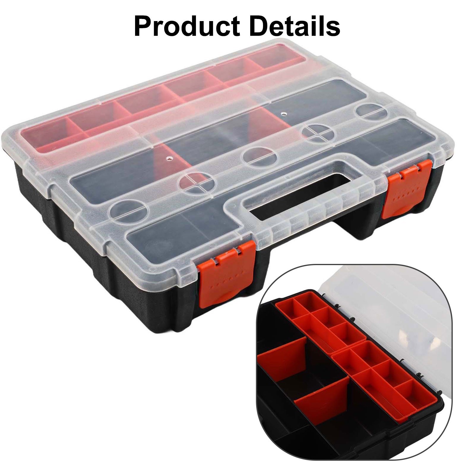 Sturdy Plastic Toolbox with Adjustable Compartments for Hardware and Parts