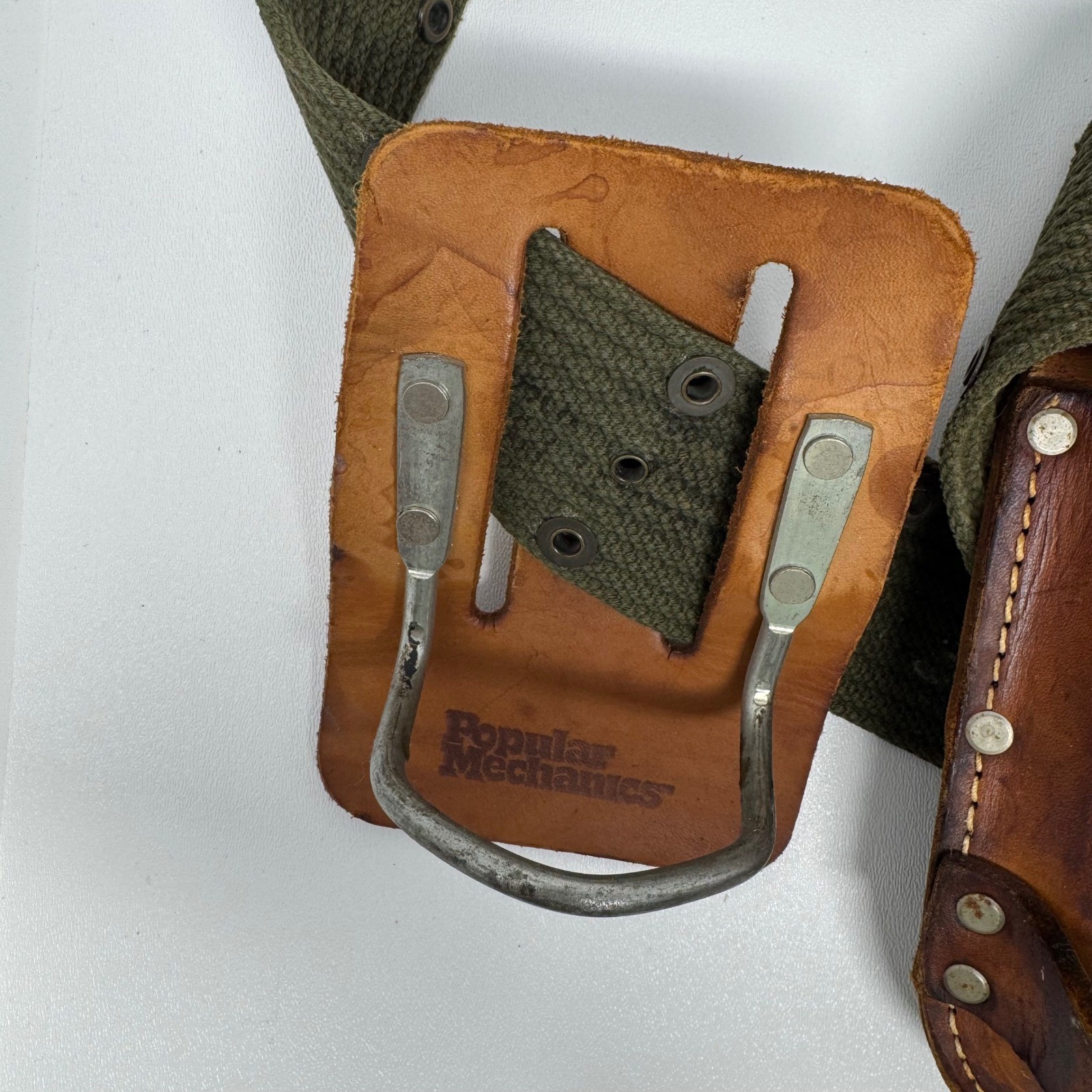 Popular Mechanics Vintage Leather Tool Belt Hammer Flashlight Holder Canvas Belt