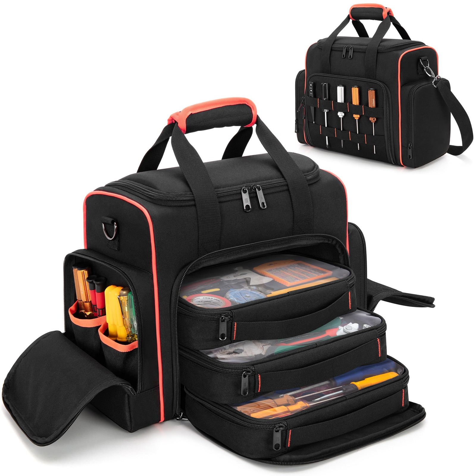 Marscamd Tool Bag with 3 11.5 x 6.5 x 11 inches, Black Red Binding