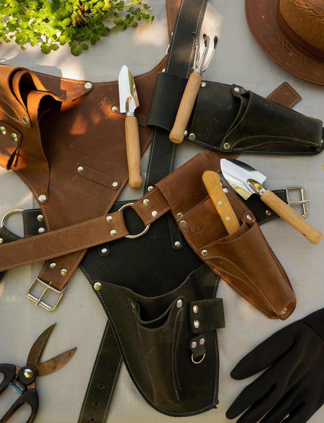 Leather Garden Tool Belt, Hori Hori Knife Pruner Sheath, Gardener Organizer