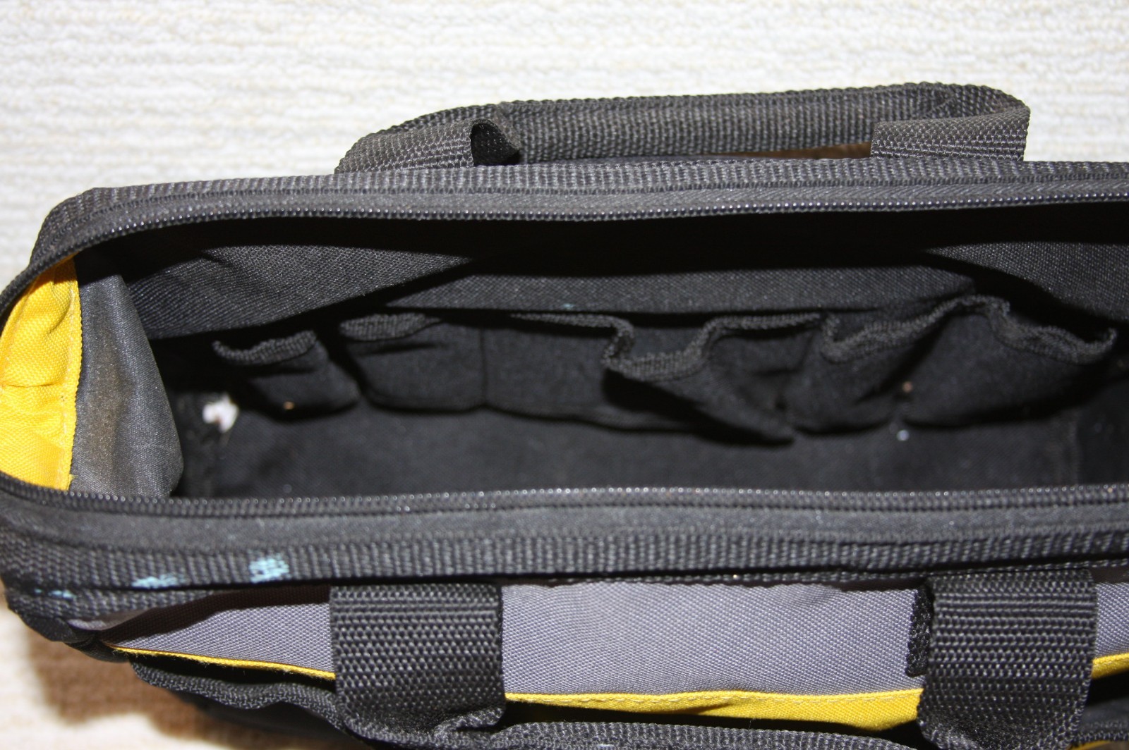 Stanley 12″ Canvas Tool Bag Zippered Storage Tote Carrier Multi Pocket Black