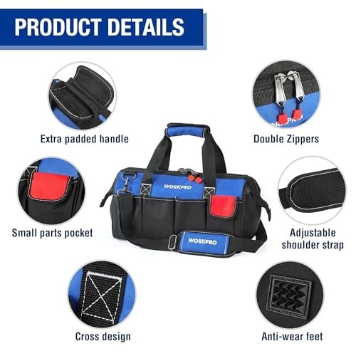 18″ Wide Mouth Tool Bag with Adjustable Shoulder Strap & Sturdy Bottom – Storage