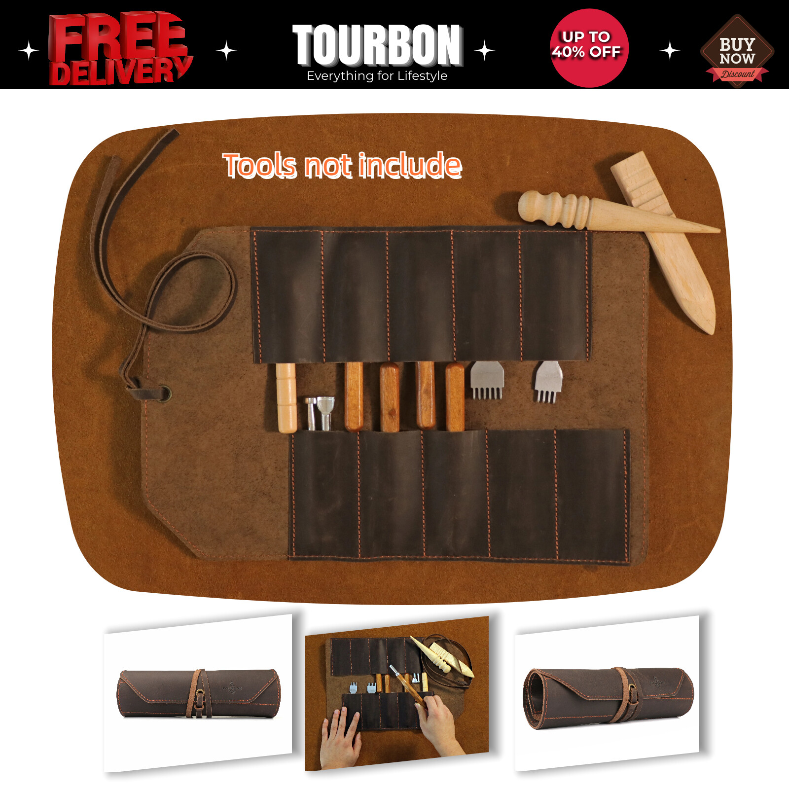 TOURBON Leather Carving Knives Tool Organizer Holster Rollup Knife Carrier Pouch