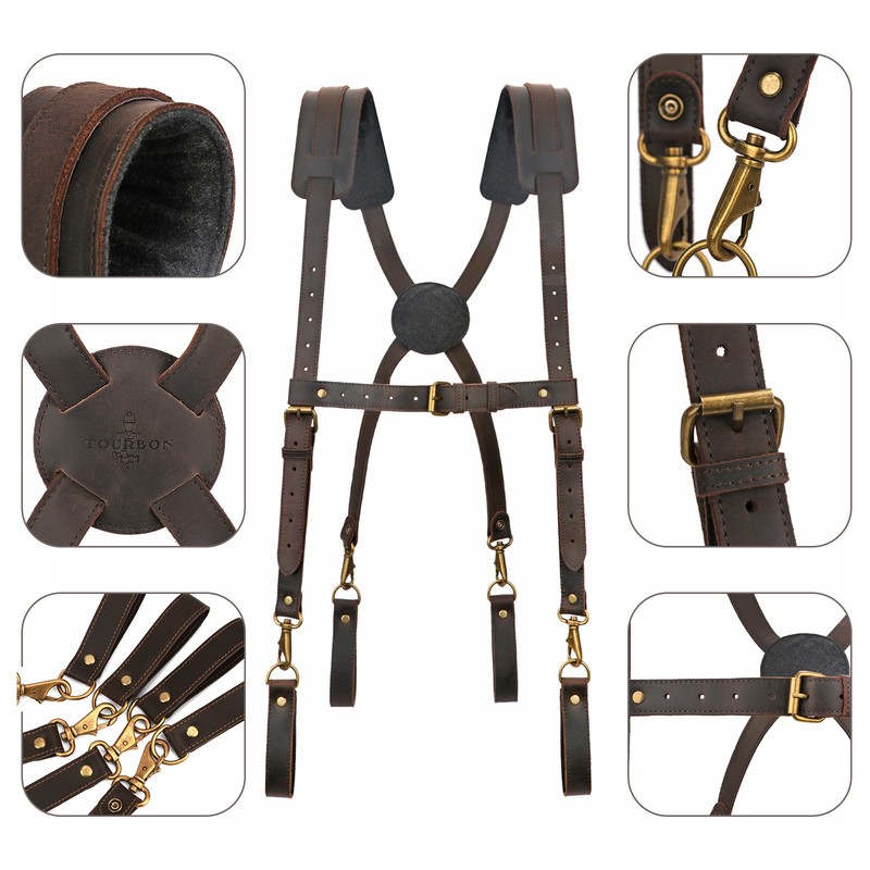 TOURBON Leather Tool Harness Suspenders Belt for Carpenter & Contractor Working
