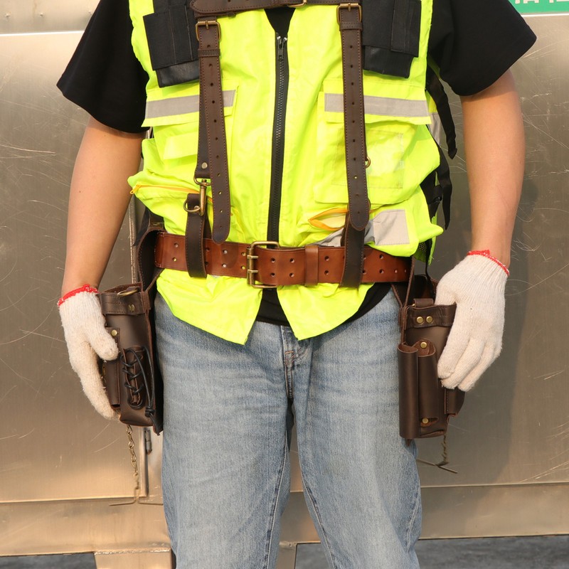 TOURBON Leather Tool Harness Suspenders Belt for Carpenter & Contractor Working