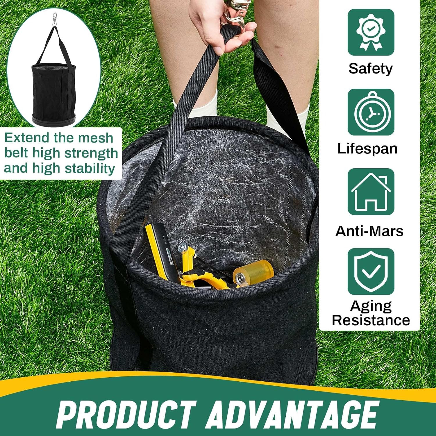 15″ Canvas Tool Bucket Bag (2 Pack) with Metal Hook – 150 Lbs Capacity