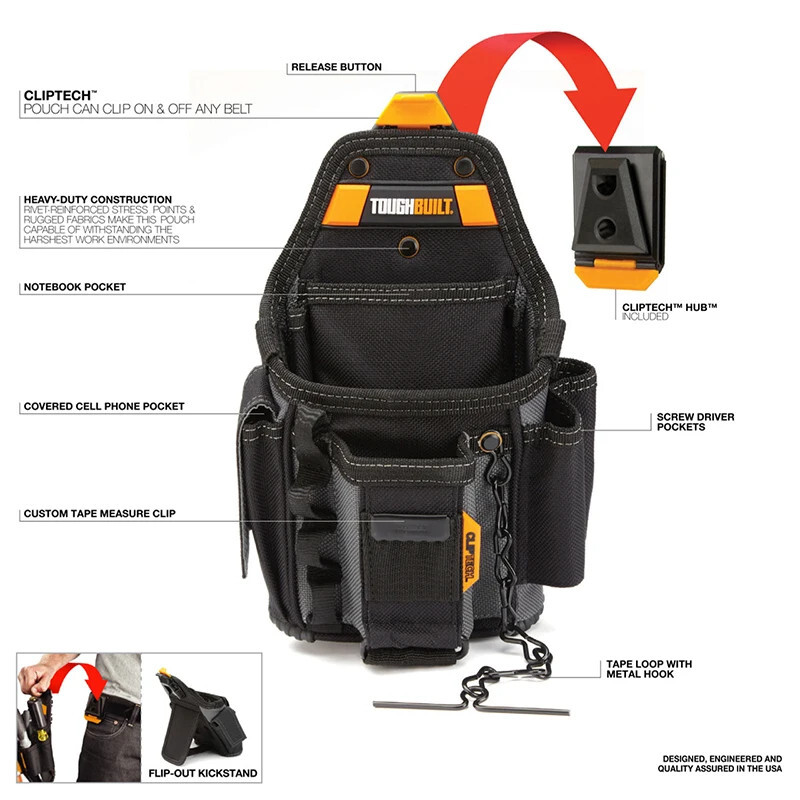 TOUGHBUILT TB-CT-34 Electrician’s Carpenter’s Tool Belt Pouch Utility Waist Bag