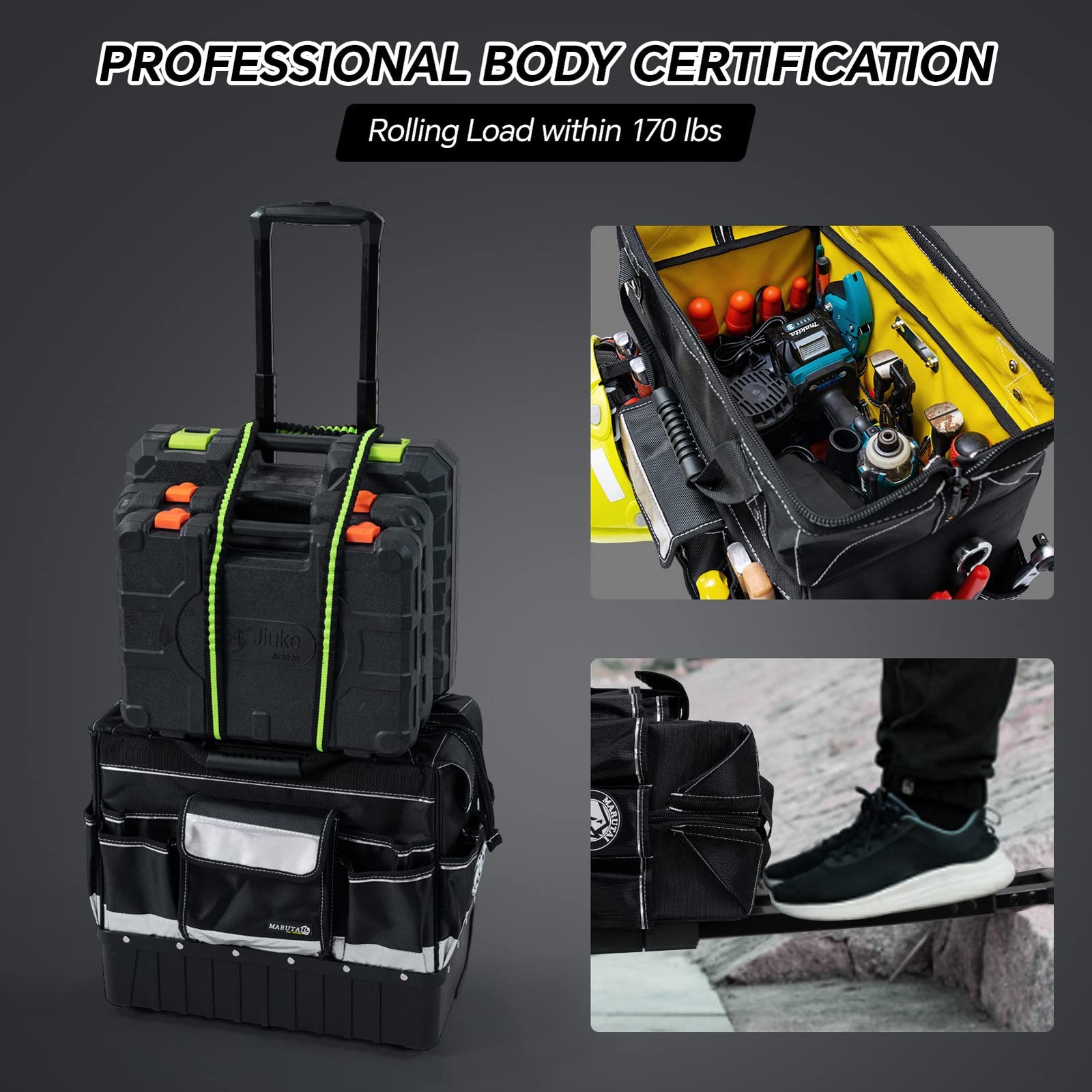 MARUTAI 18» Rolling Tool Bag, Waterproof Tool Bag with Wheels, Portable Storage