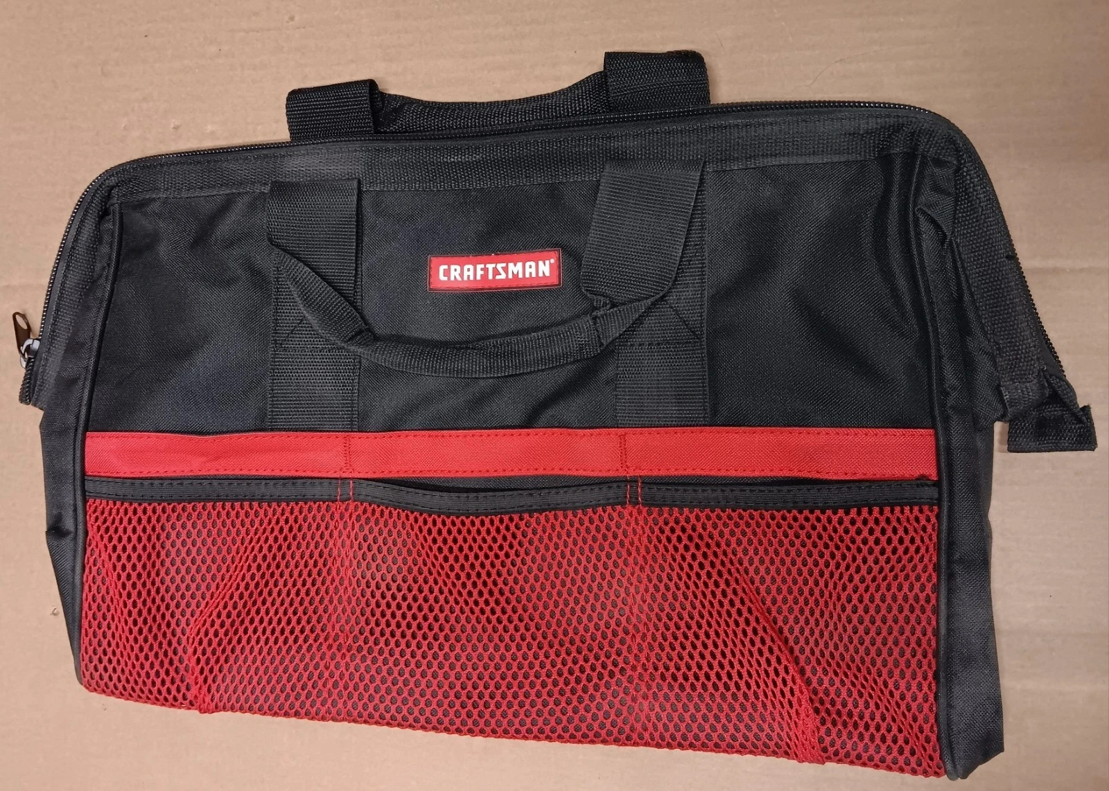 Craftsman 37537 Tool Bag, Canvas Zipper Carrying Bag Tote, Black/Red 18″x11″x12″