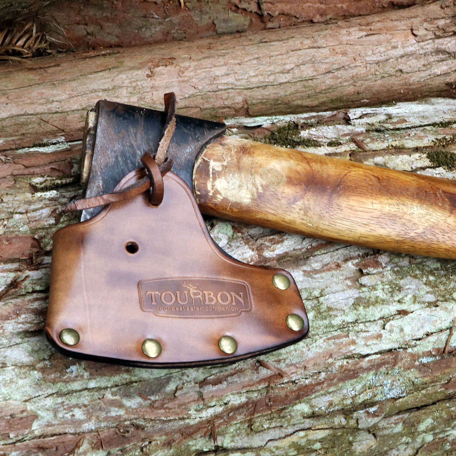 TOURBON Axe Holder Hatchet Lanyard Blade Sheath Head Cover-Cowhide Leather Craft
