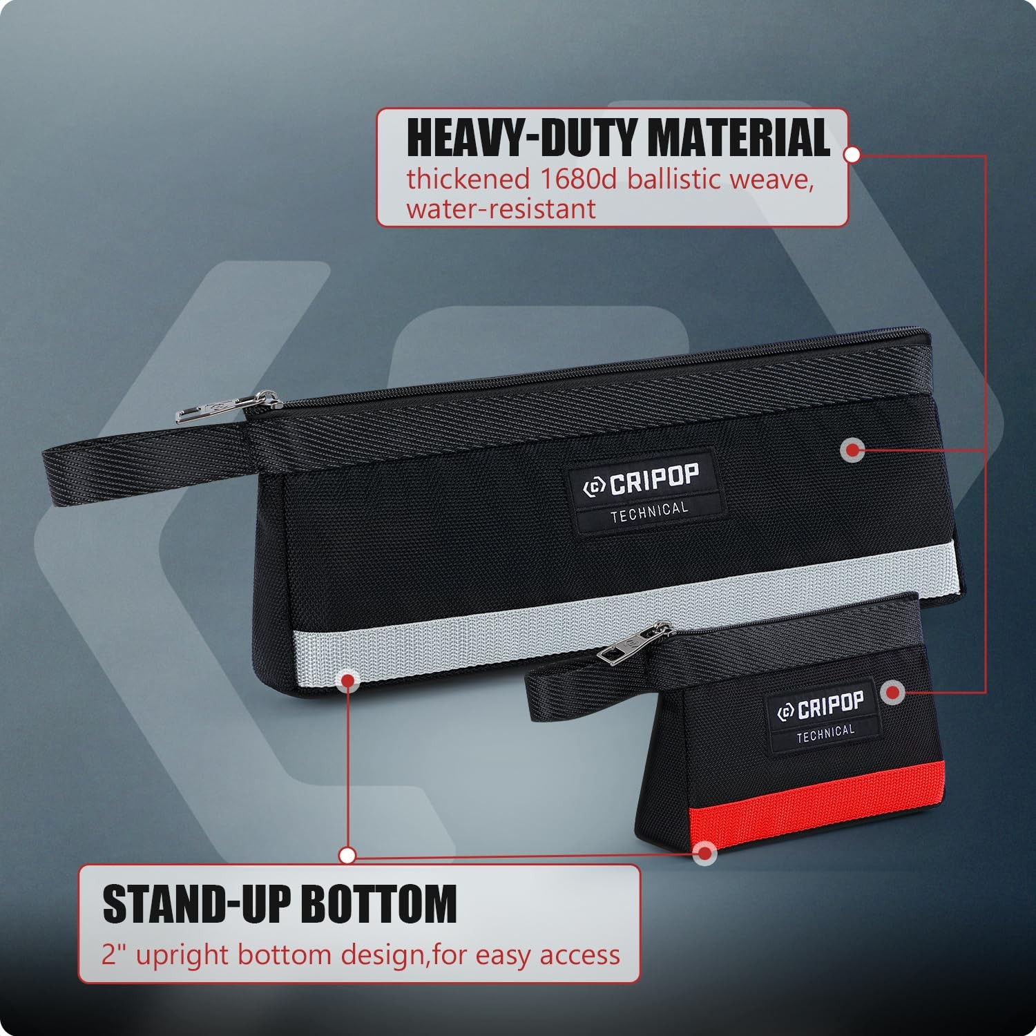StandUp Zipper Small Tool Bag Pouch With Handle 7Inch 14.5Inch 2 PCS