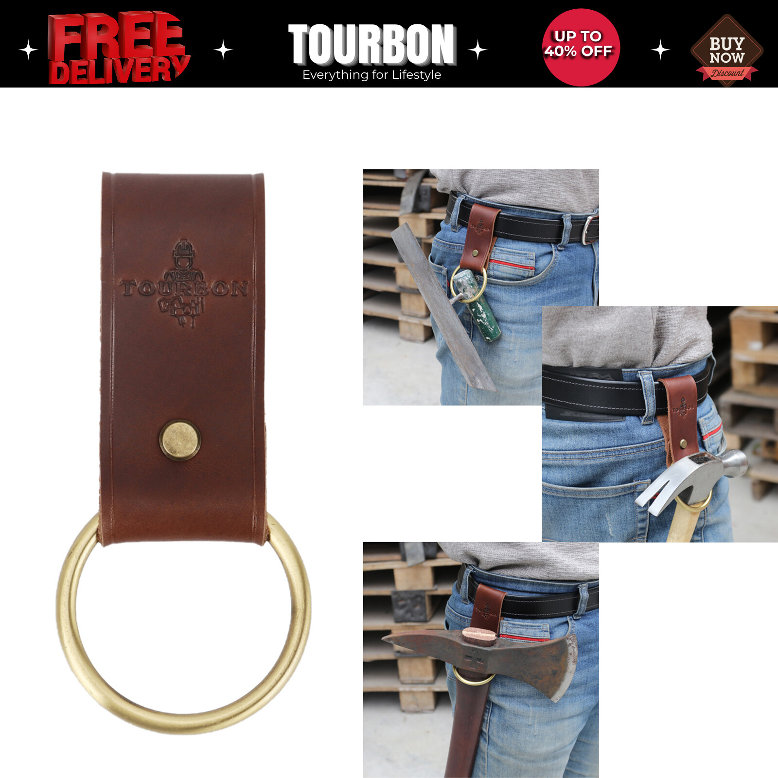 TOURBON Leather Hammer/Wrench/Axe/Trowel Hanger Holster Tool Carry Holder f/Belt