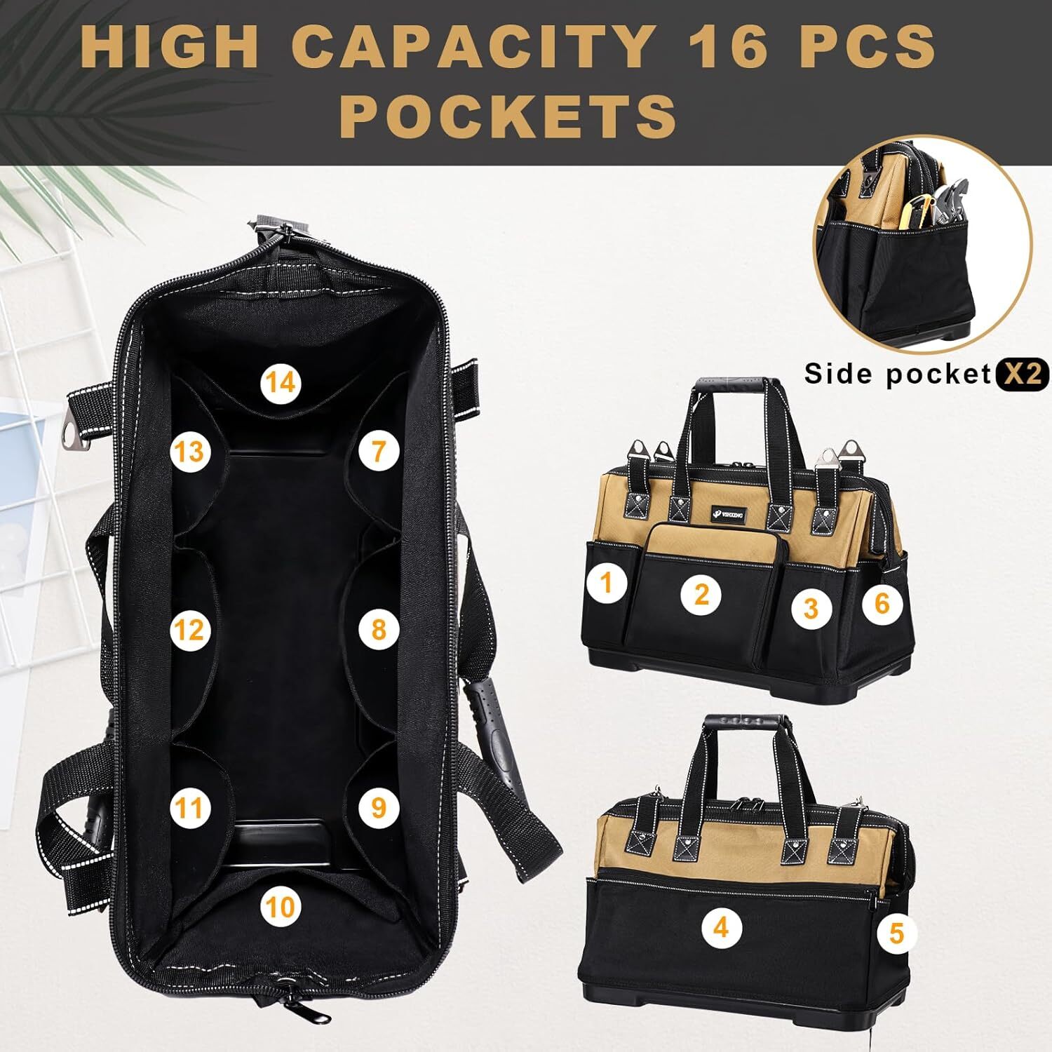 17 IN Large Tool Bag For Men Heavy Duty, Drill Bag Tool Bag Organizer, Wide M…