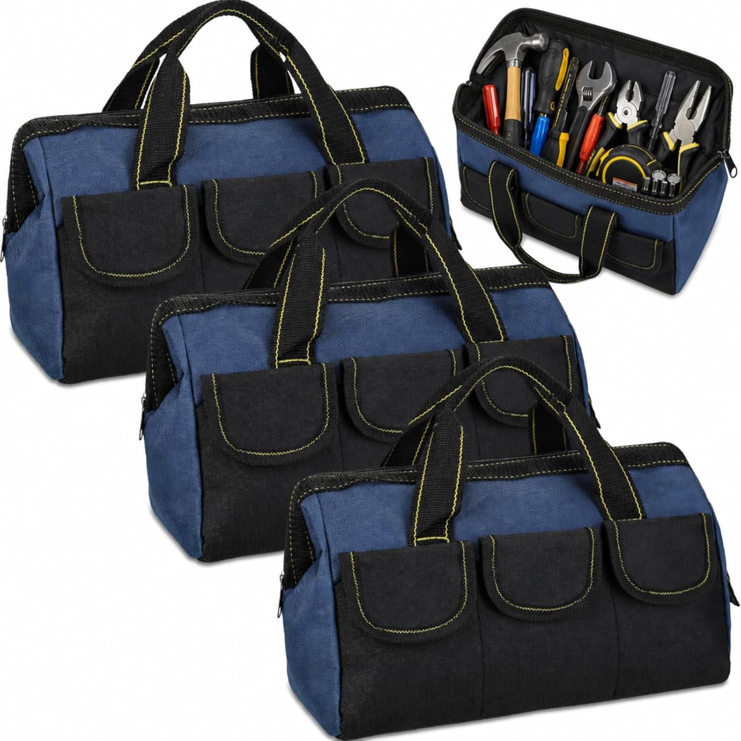 3 Pack Tool Bag for Men with Waterproof Hard Bottom, Heavy Duty