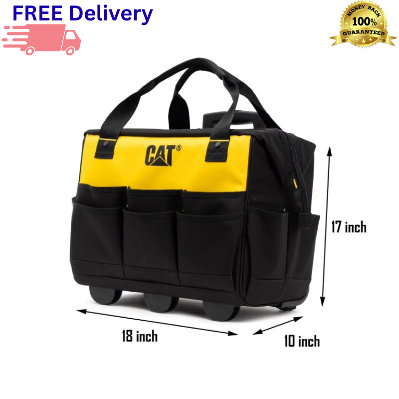 CAT 18″ Rolling Tool Bag 75lb Capacity 16 Pockets Heavy Duty Storage Caterpillar