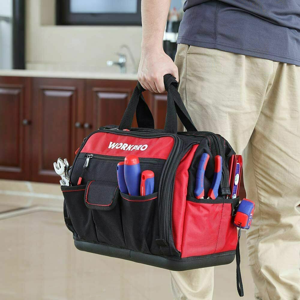 WORKPRO 16″ Wide Mouth Heavy Duty Tool Bag Tool Tote Storage 40Pocket Zipper Bag