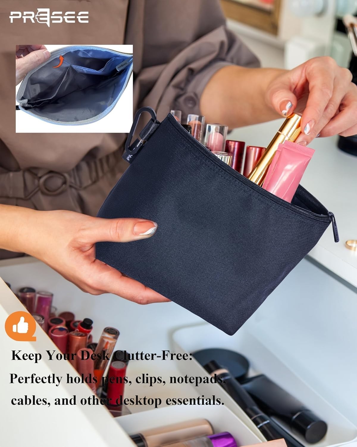 11″ Heavy Duty Tool Bag Organizer in Waterproof Nylon with Easy-Carry Carabiner