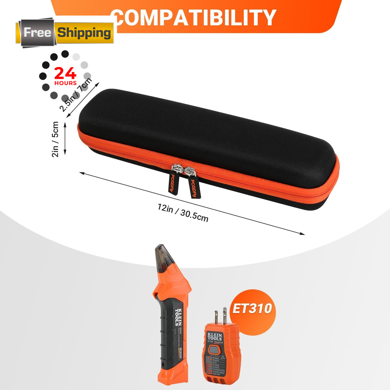 PCGDFly Tools Storage Case for Klein L12*W 2.5*H 2 inches, Black with Orange