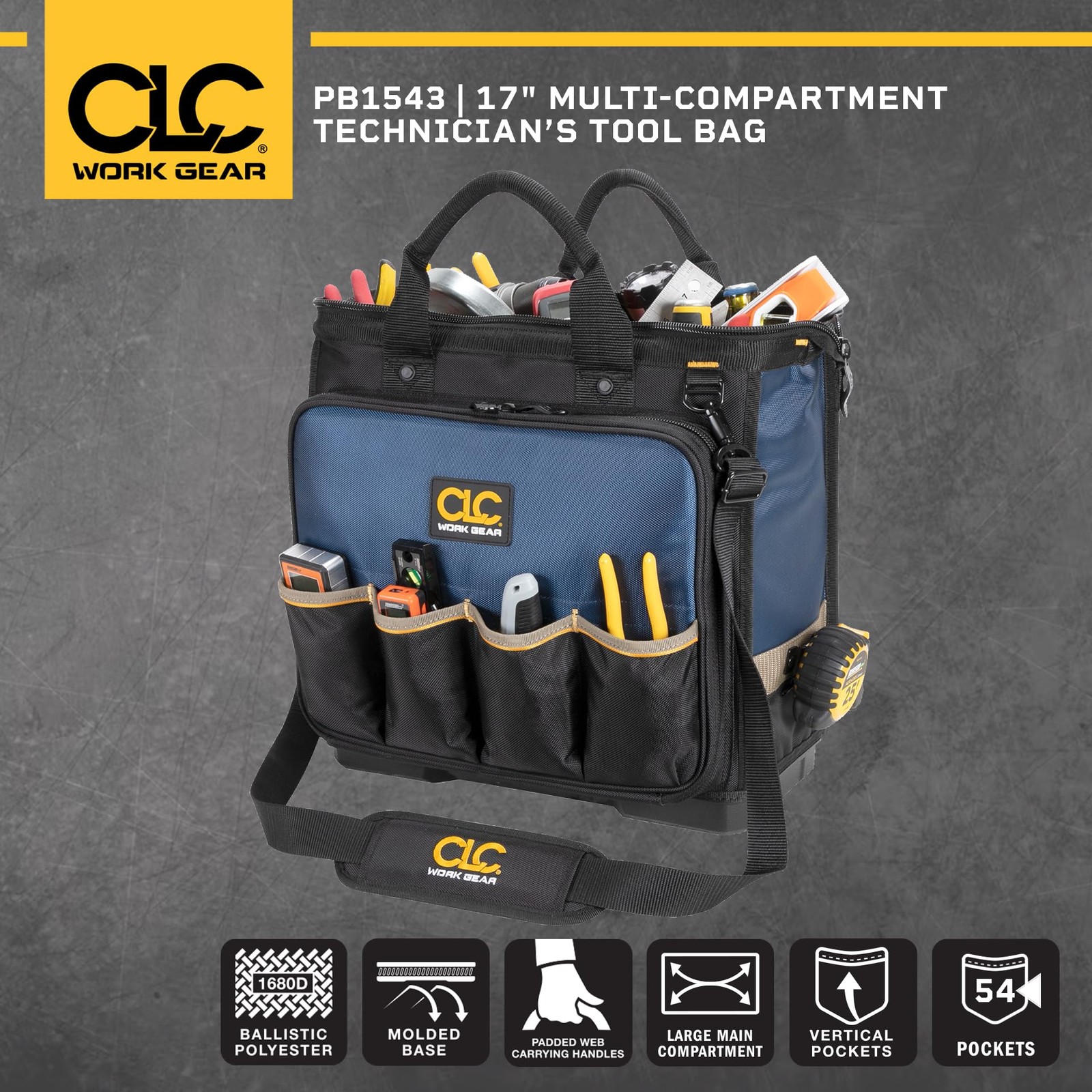 CLC Work Gear PB1543 17 Molded Base Multi-Compartment Technician’s Tool Bag