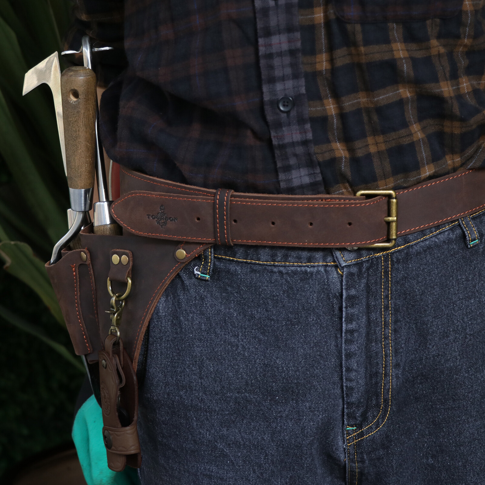 TOURBON Leather Garden Tools Carrier Belt Pouch Holster Workshop Florists Farmer