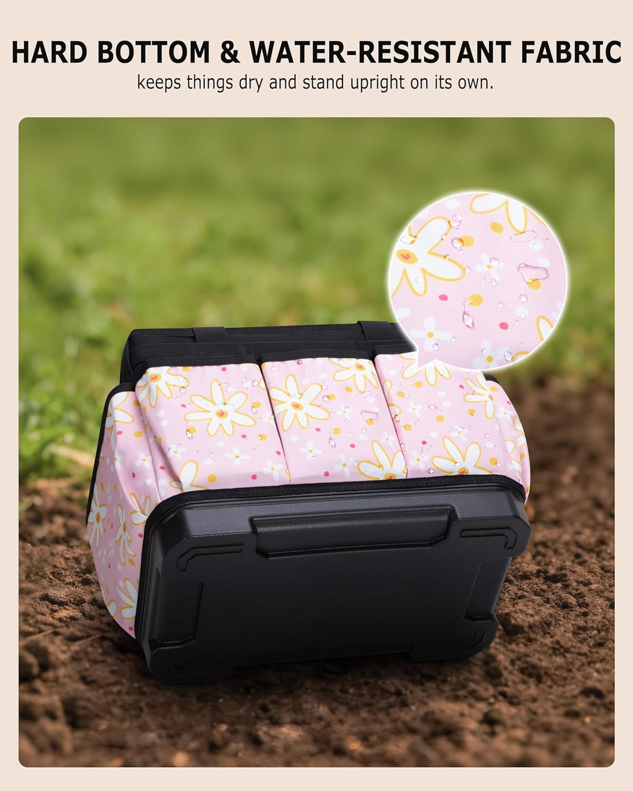 Garden Tool Bag with Hard Bottom Water Resistant 600D Polyester 20L Capacity
