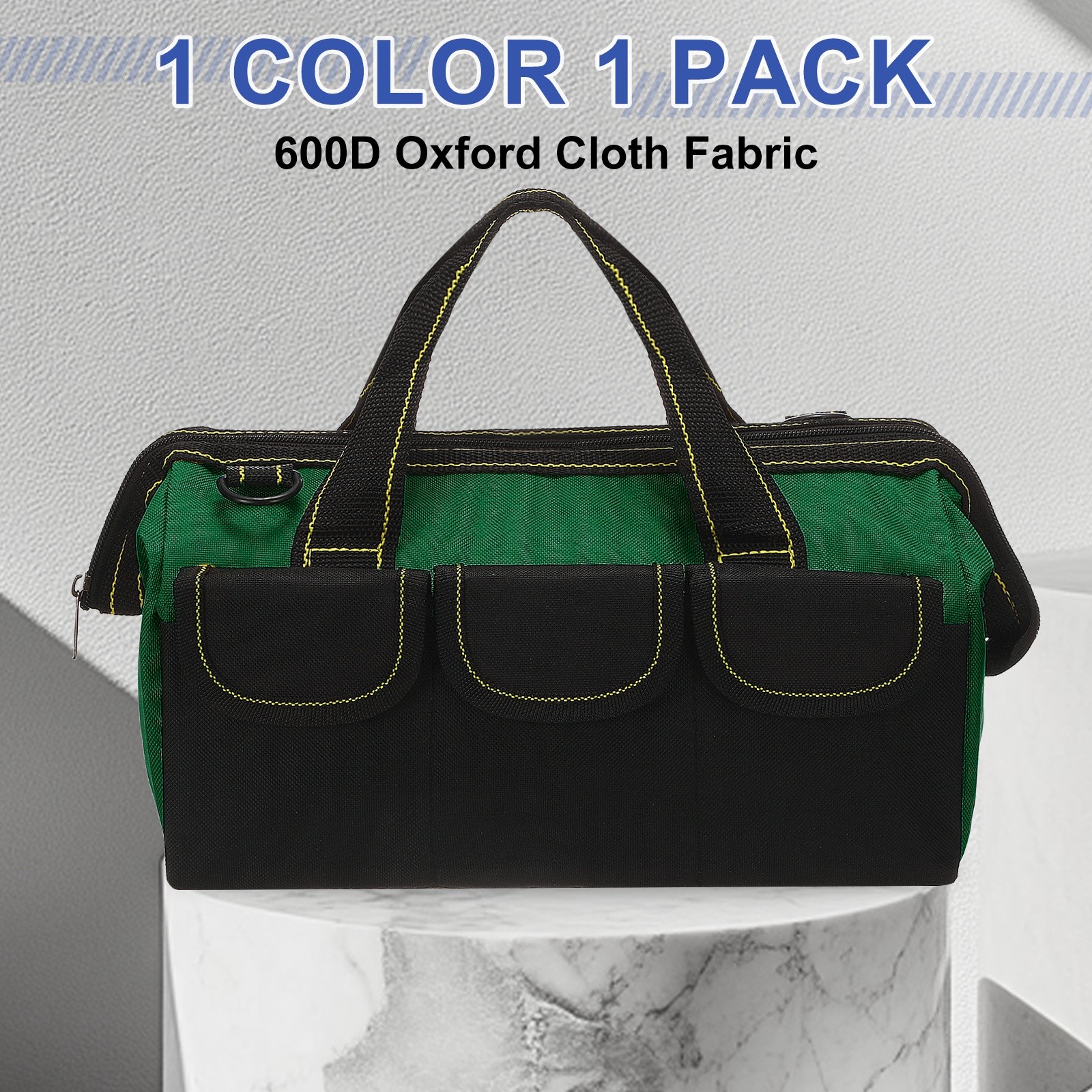 Wide Mouth Tool Bag 12.2 Inch Tote Bag with Adjustable Strap, Army Green