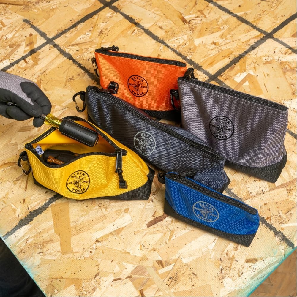 Stand-Up Zipper Tool Pouch 5-Pack with Carabiners, Water Resistant, Reinforced B