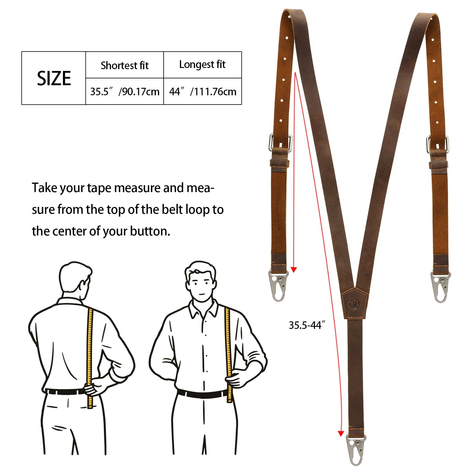 Ringsun Genuine Leather Suspenders for 5 ft 3 in. to 5 9 in, Dark Brown